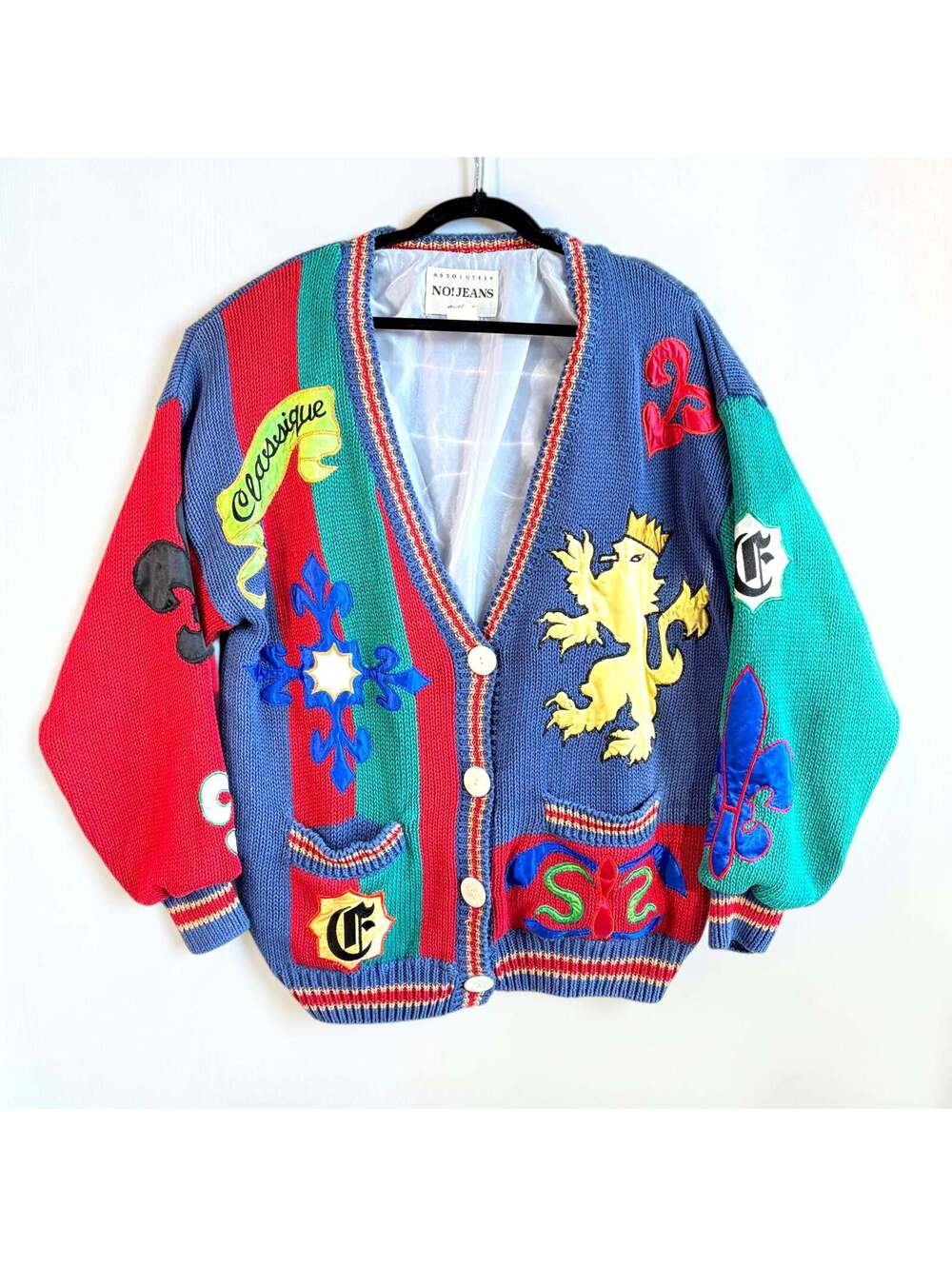 Vintage Absolutely No! Jeans "House of Windsor" Heraldic Knit Cardigan
